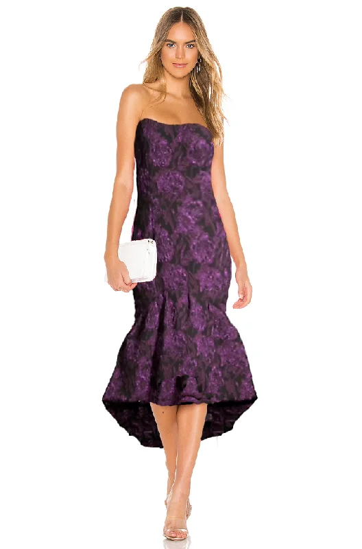 Closeout aidan mattox purple strapless jacquard midi dress