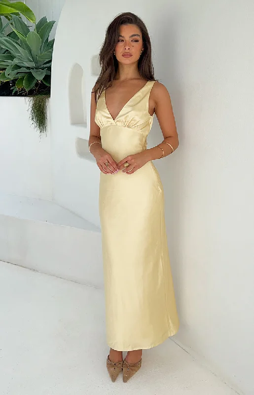 Incredible Offers Verlaine Yellow Satin Maxi Dress
