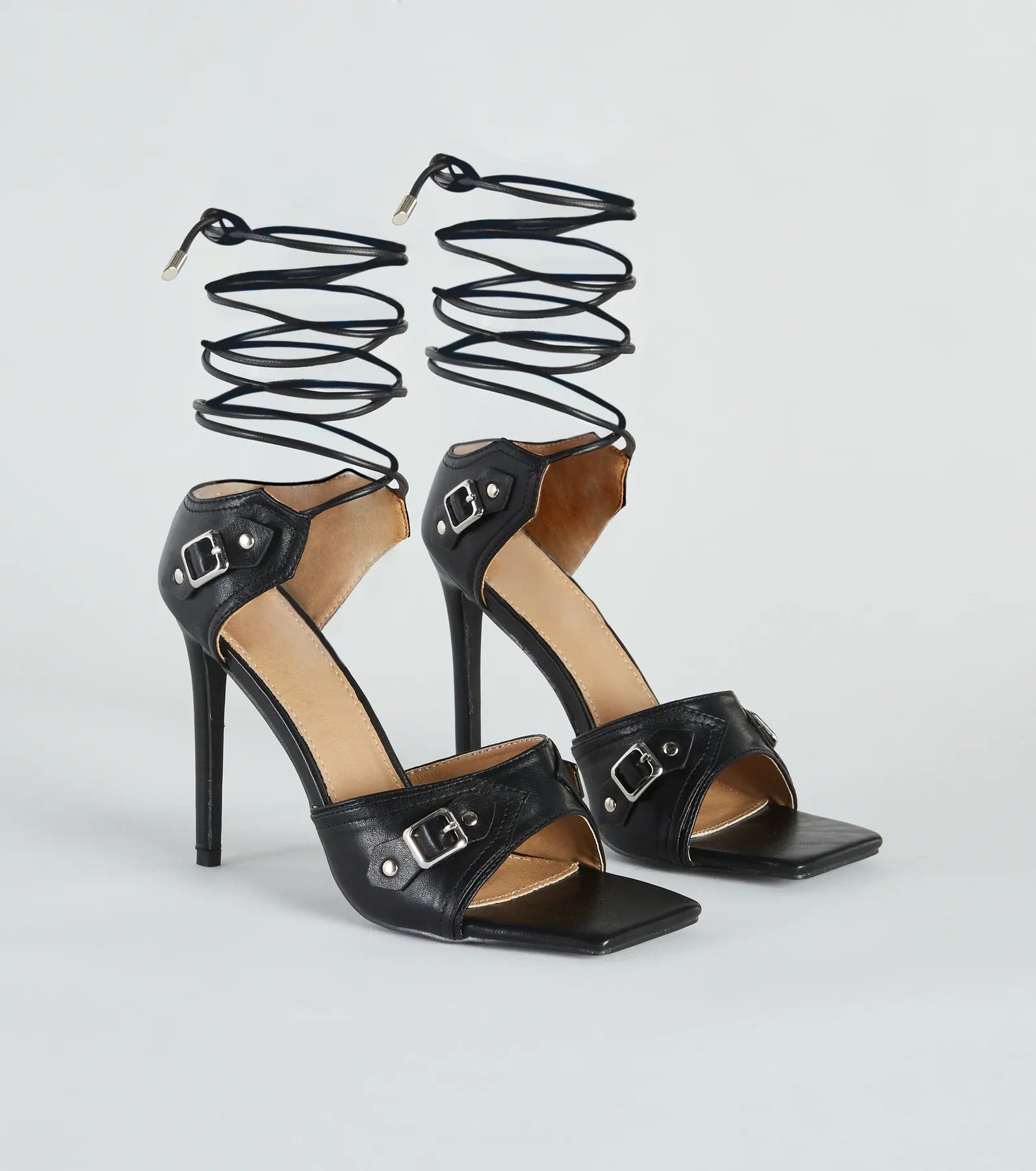 New Deals Strapped In Edge Buckle Detail Stiletto Heels