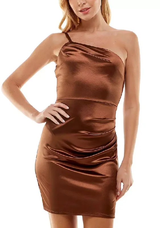 Midnight Madness 11 - city studio copper one shoulder satin dress