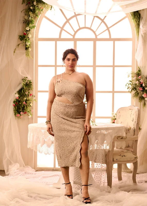 Online Only Euphemie Beige Textured Knit Embellished Coord Set