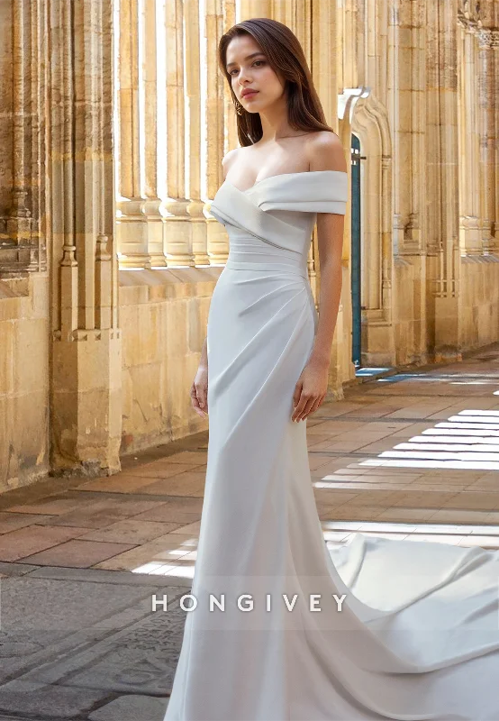 Weekend Special Classic Off-Shoulder Fitted Mermaid with Train Satin Bridal Wedding Dress