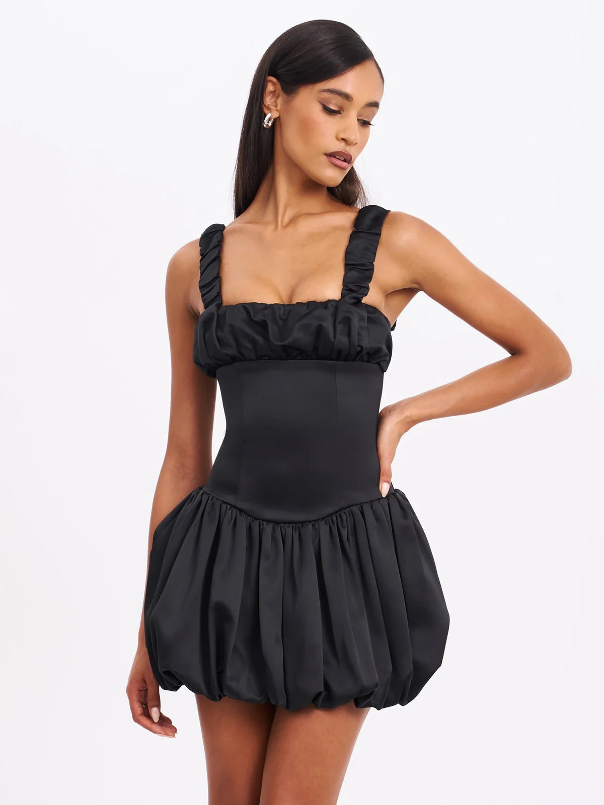 Markdowns AUBREY BLACK BUBBLE HEM MINI DRESS