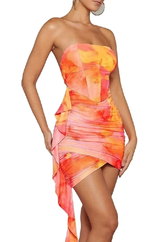 Best Bargains S - ssb orange tie-dyed strapless corseted mini dress