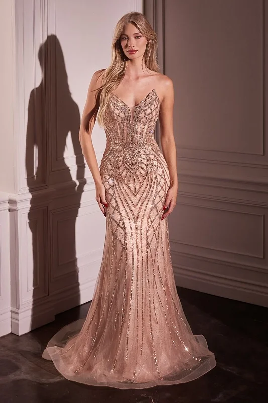 Act Now CRYSTAL STRAPLESS EMBELLISHED MERMAID GOWN
