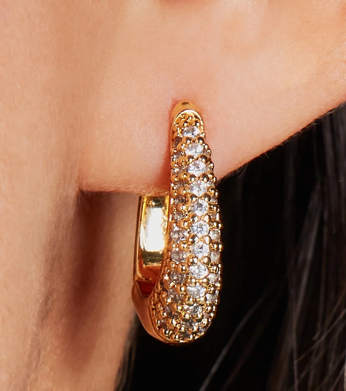 Bargain Bin Chic 14K Gold Plated Cubic Zirconia Huggie Hoop Earrings