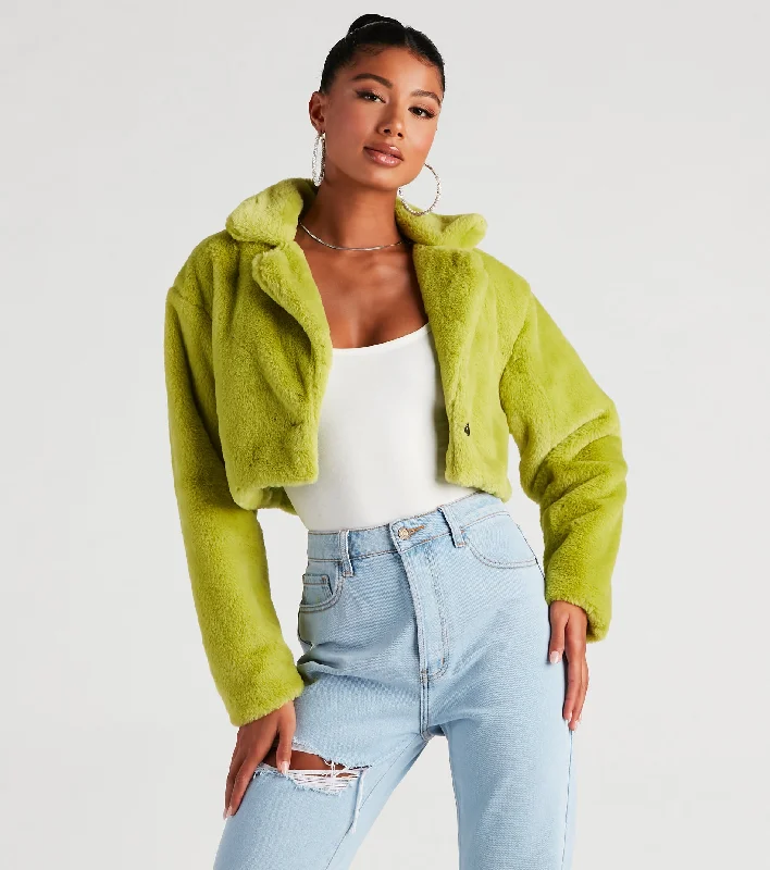 Limited Stock So Fluffy Faux Fur Crop Blazer