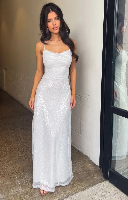 Exclusive Offers Zari White Sequin Maxi Dress