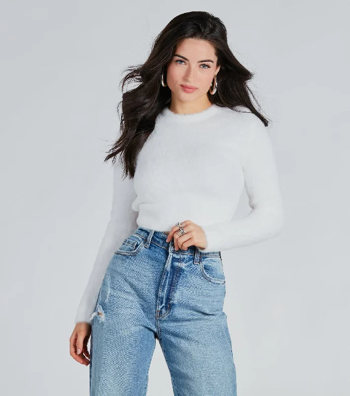 Super Sale Cozy Charm Eyelash Knit Cropped Sweater