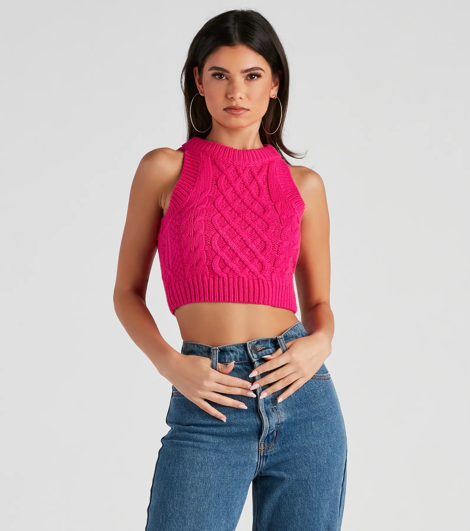 Online Exclusive Trendsetting Cutie Cable Knit Cropped Tank