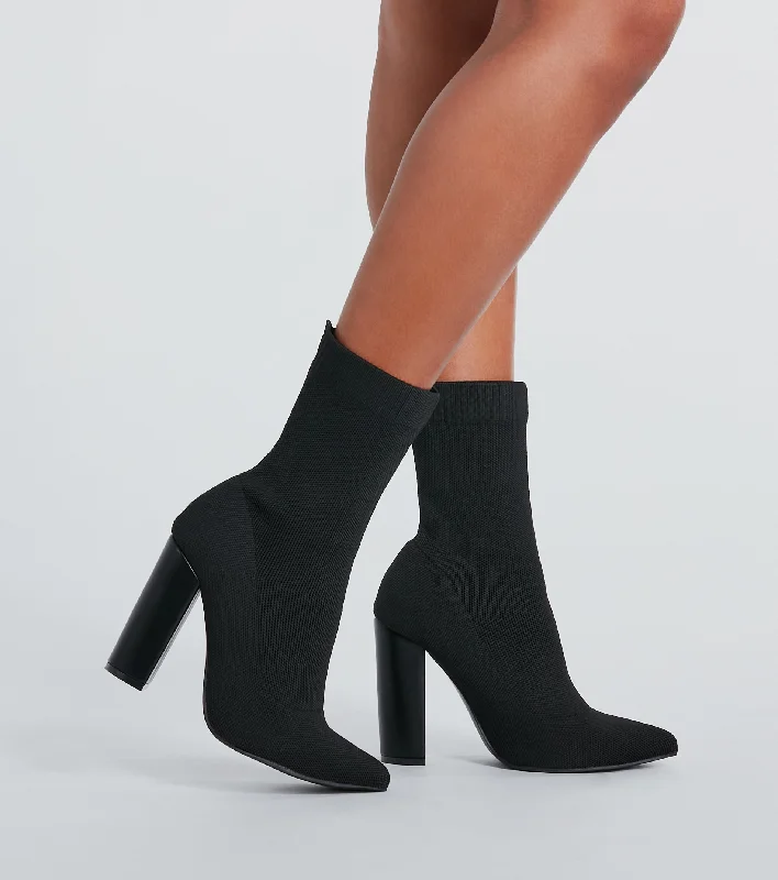 Act Fast Style Points Knit Block Heel Booties