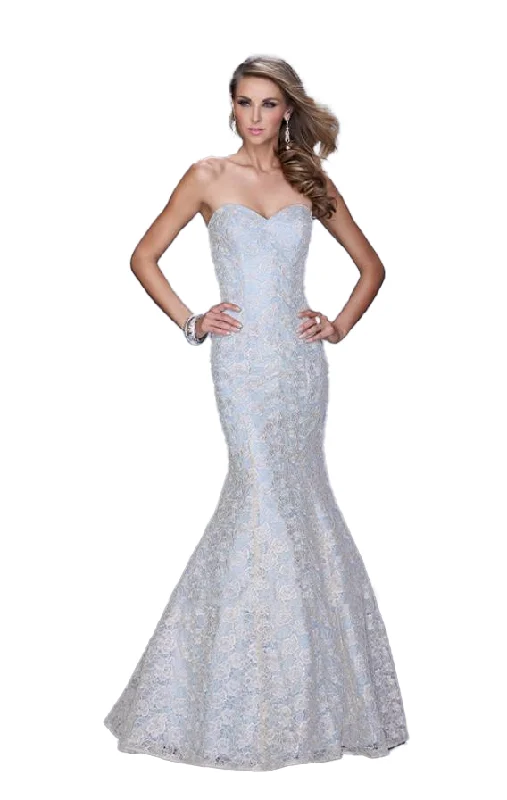Reduced Prices 2 - la femme blue mermaid gown with champagne lace overlay