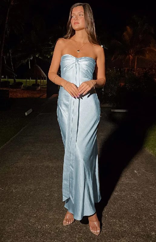 YEAR-End Clearance Ariella Blue Satin Strapless Maxi Dress