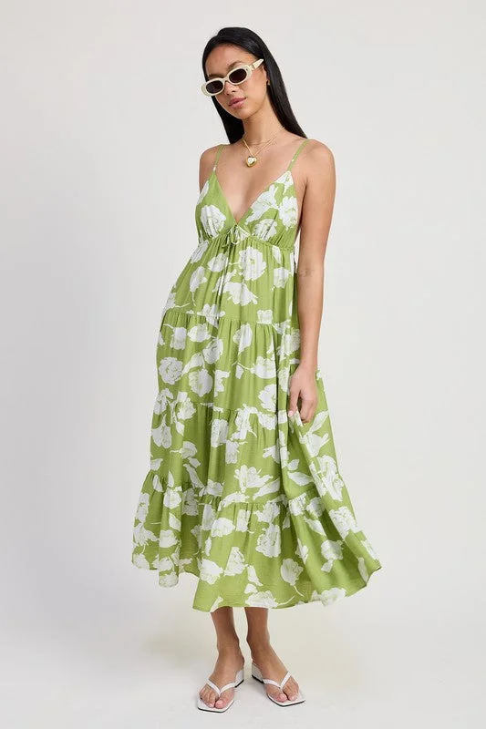 Final Clearance FLORAL MAXI SPAGHETTI STRAP FLARE DRESS
