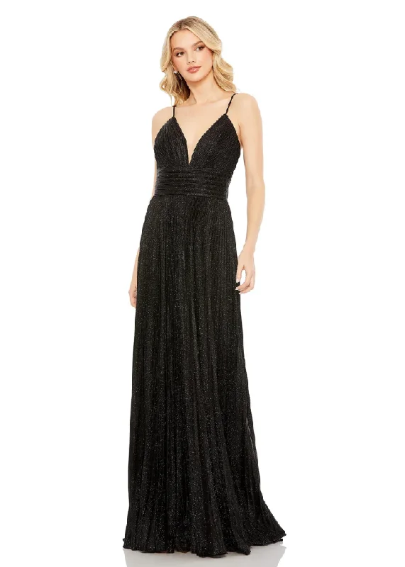 Mega Deal 0 - mac duggal black metallic pleated a-line gown