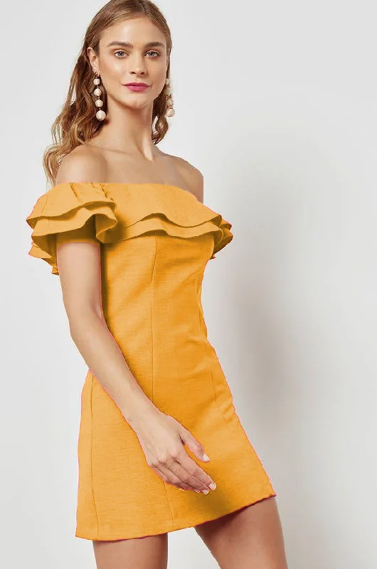 Price Break 10 - topshop yellow off the shoulder ruffle dress