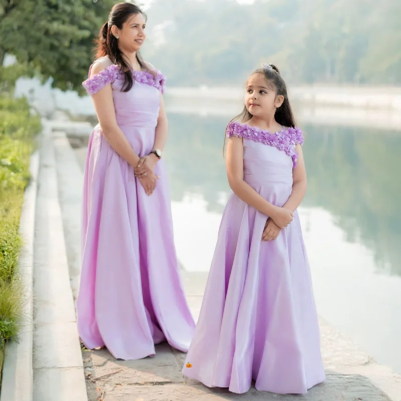 Time-Limited Offer Mother Daughter Purple Long Girls Gown