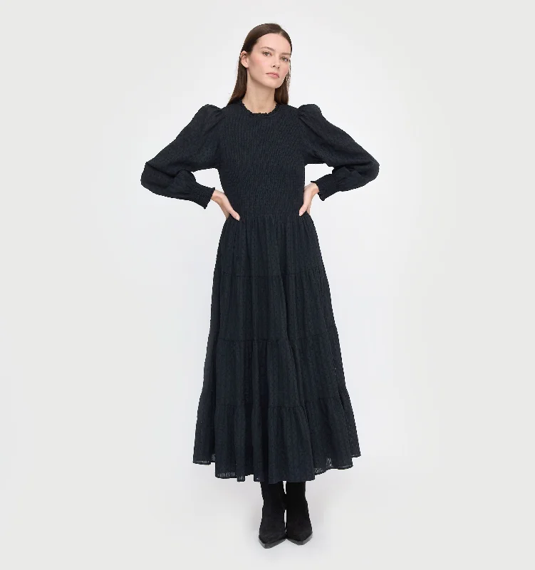 Hot Deal The Viviana Nap Dress - Black Linear Swiss Dot