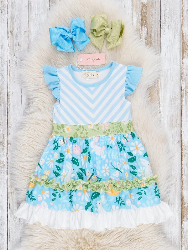 Deal Frenzy Blue Striped Chicken Ruffle Dress
