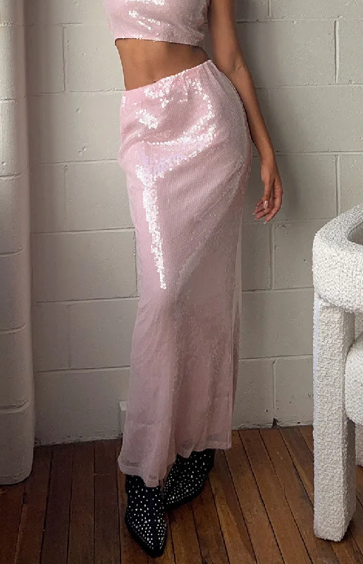 Steals and Deals Bellah Pink Sequin Maxi Skirt