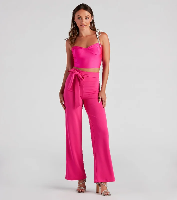 Crazy Deals Style Game Crepe Tie Waist Pants