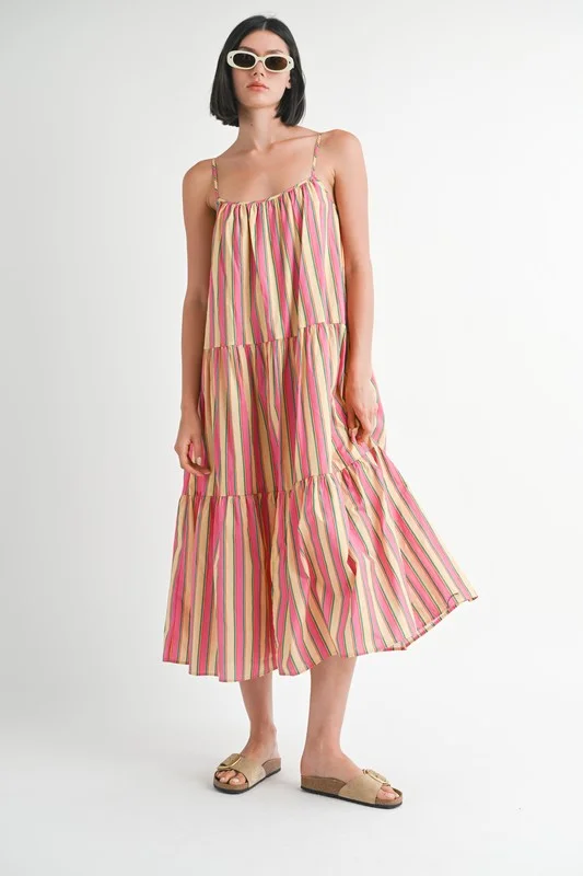 Can't Miss MAXI FLARE SQAURE NECK STRIPE DRESS