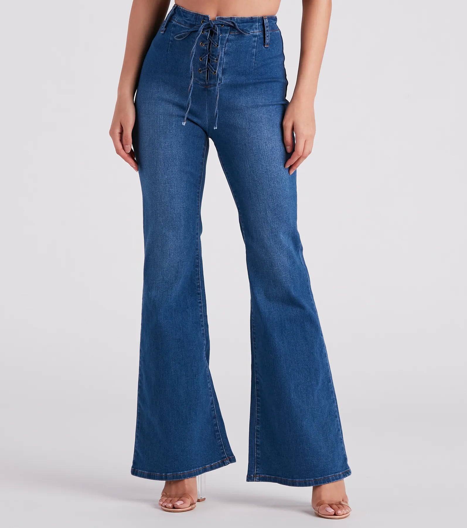 Super Deal Bri High-Rise Lace-Up Flare Jeans By Windsor Denim