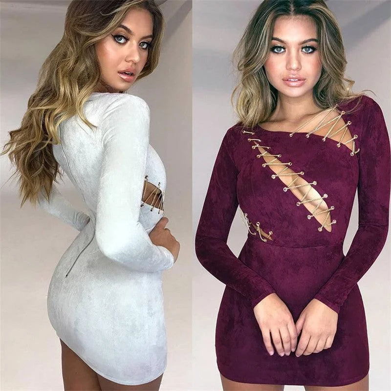 Deep Discounts SUEDE CHAIN LACE-UP DRESS