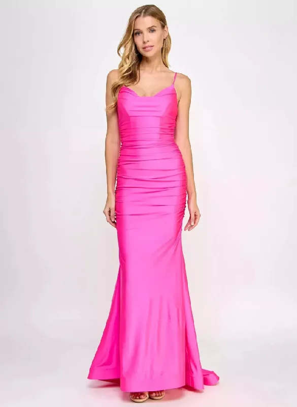 Friends and Family Sale 15 - b darlin hot pink ruched satin gown