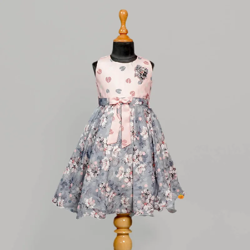 Special Offer Pink & White Floral Party Wear Frock for Girls