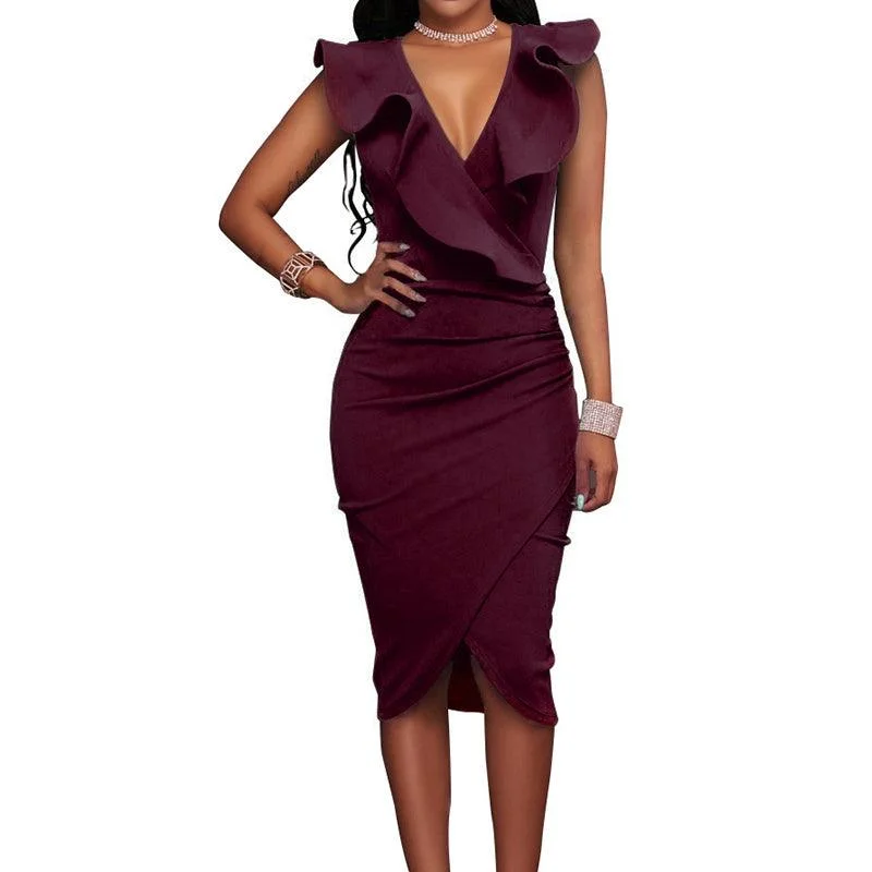 Mega Deal RUFFLED FITTED WRAP DRESS