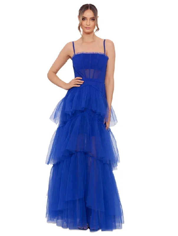 Unmissable Offer 4 - betsy & adam royal blue tiered ruffle corseted gown