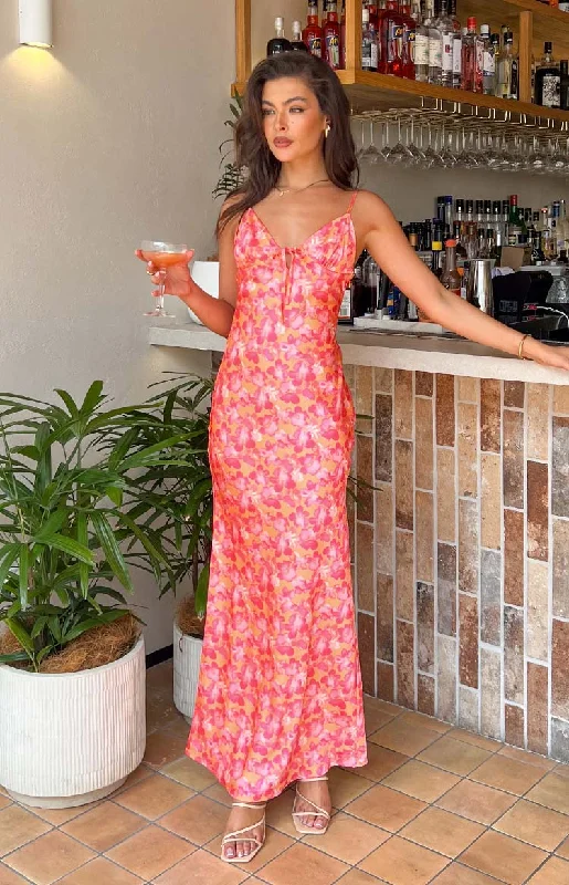 Low Prices Jude Orange Floral Print Maxi Formal Dress