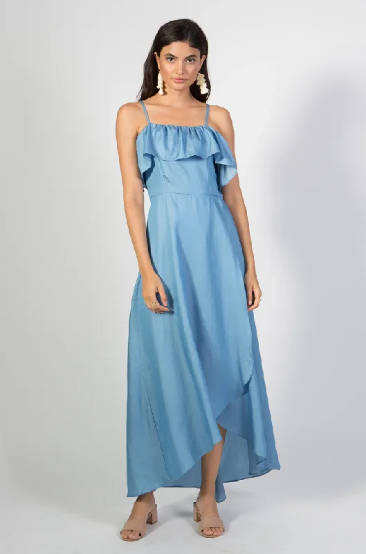 Buy Now L - marmalade blue ruffle high low dress