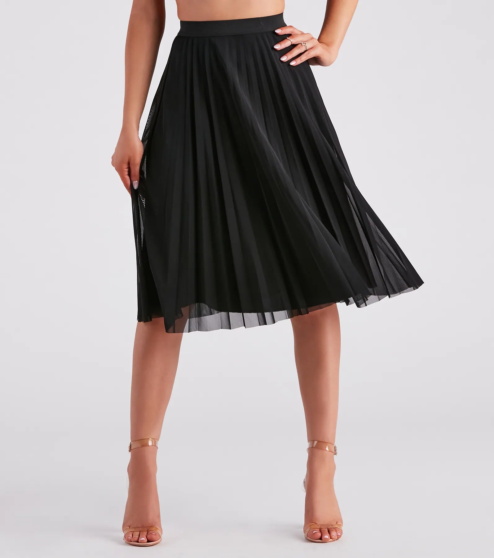 Year-End Clearance Total Charm Pleated Mesh Midi Skirt