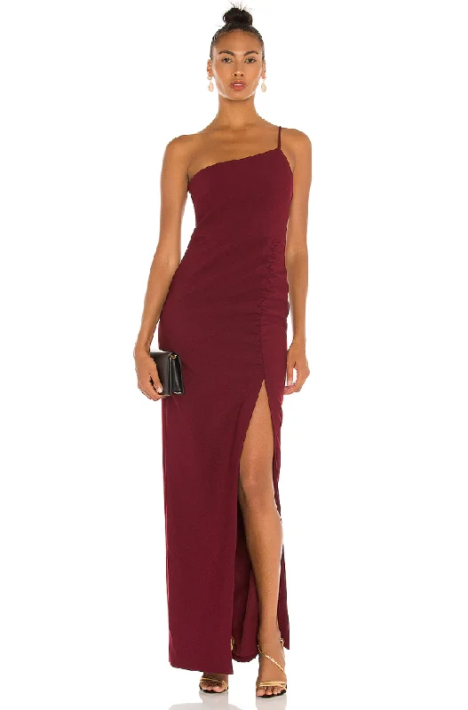 Seasonal Sale 4 - likely burgundy one shoulder ruched gown