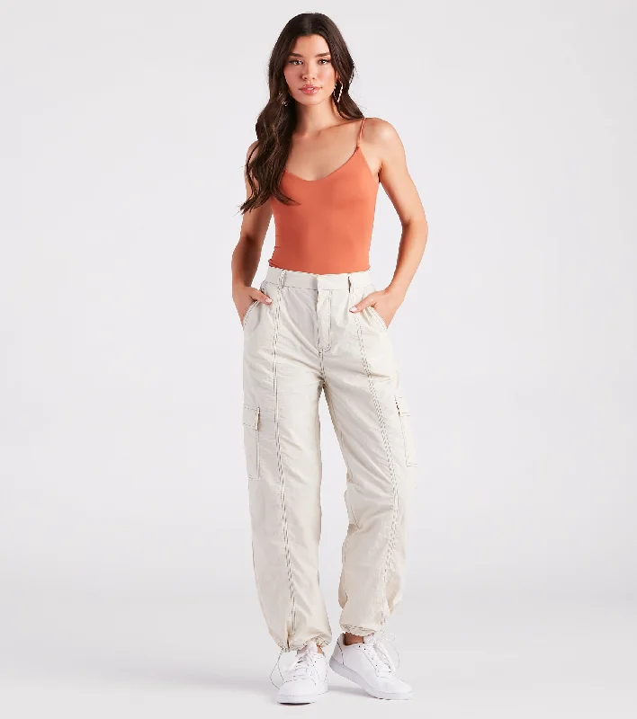 New Arrival The Bottom Line High-Rise Parachute Cargo Pants