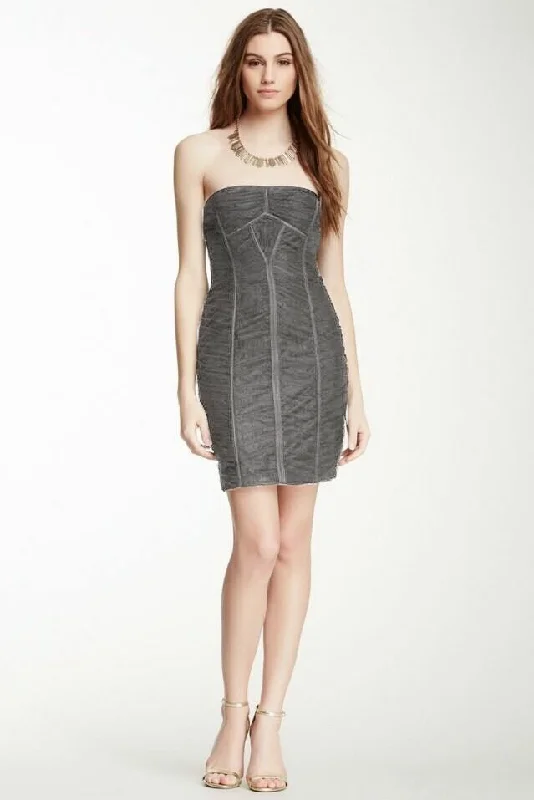 Markdowns 0 - bcbgmaxazria grey ruched tulle strapless mini dress