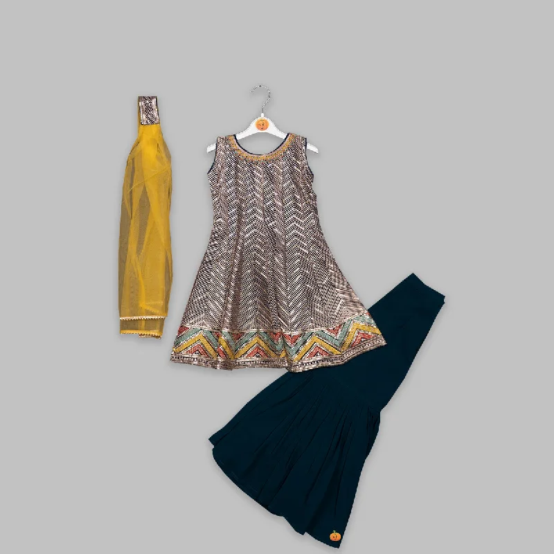 Doorbuster Deal Rama & Wine Girls Sharara With Dupatta