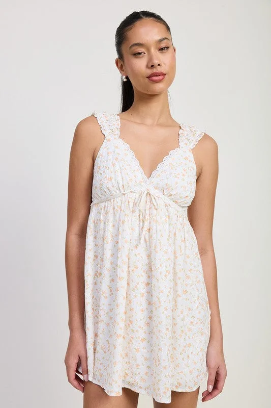 Great Deals MINI FLORAL BABYDOLL PUFF STRAPS DRESS