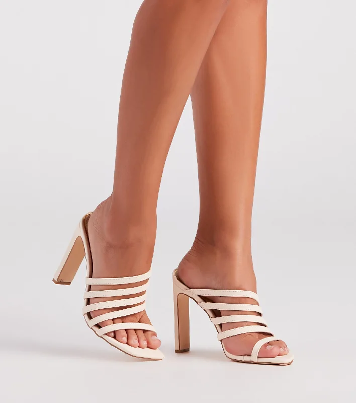Extra Savings Raise The Bar Strappy Block Heel Mules