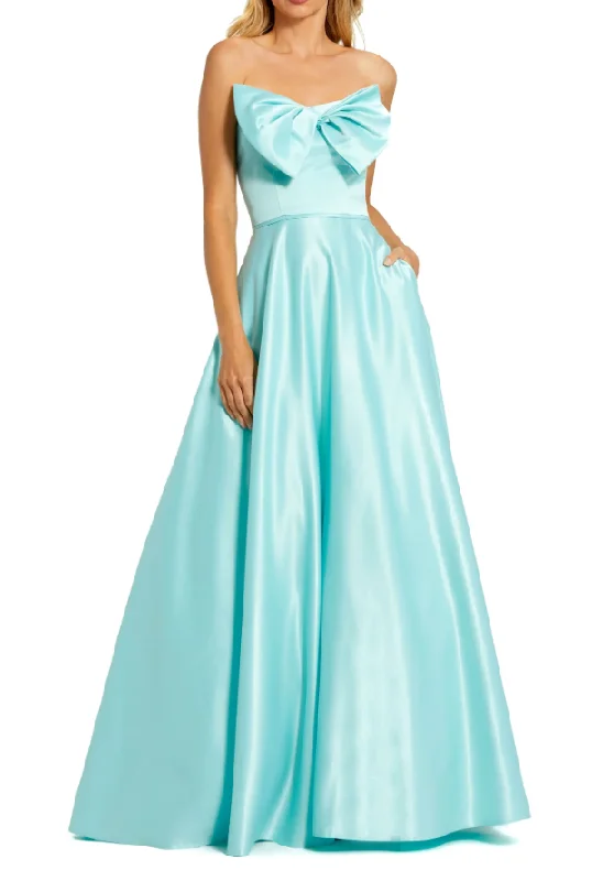 Price Reduction 4 - mac duggal aqua satin ball gown with bow