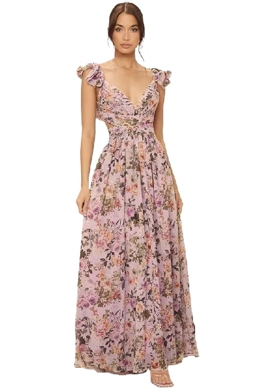 Best Deals S - ssb purple floral lace up gown