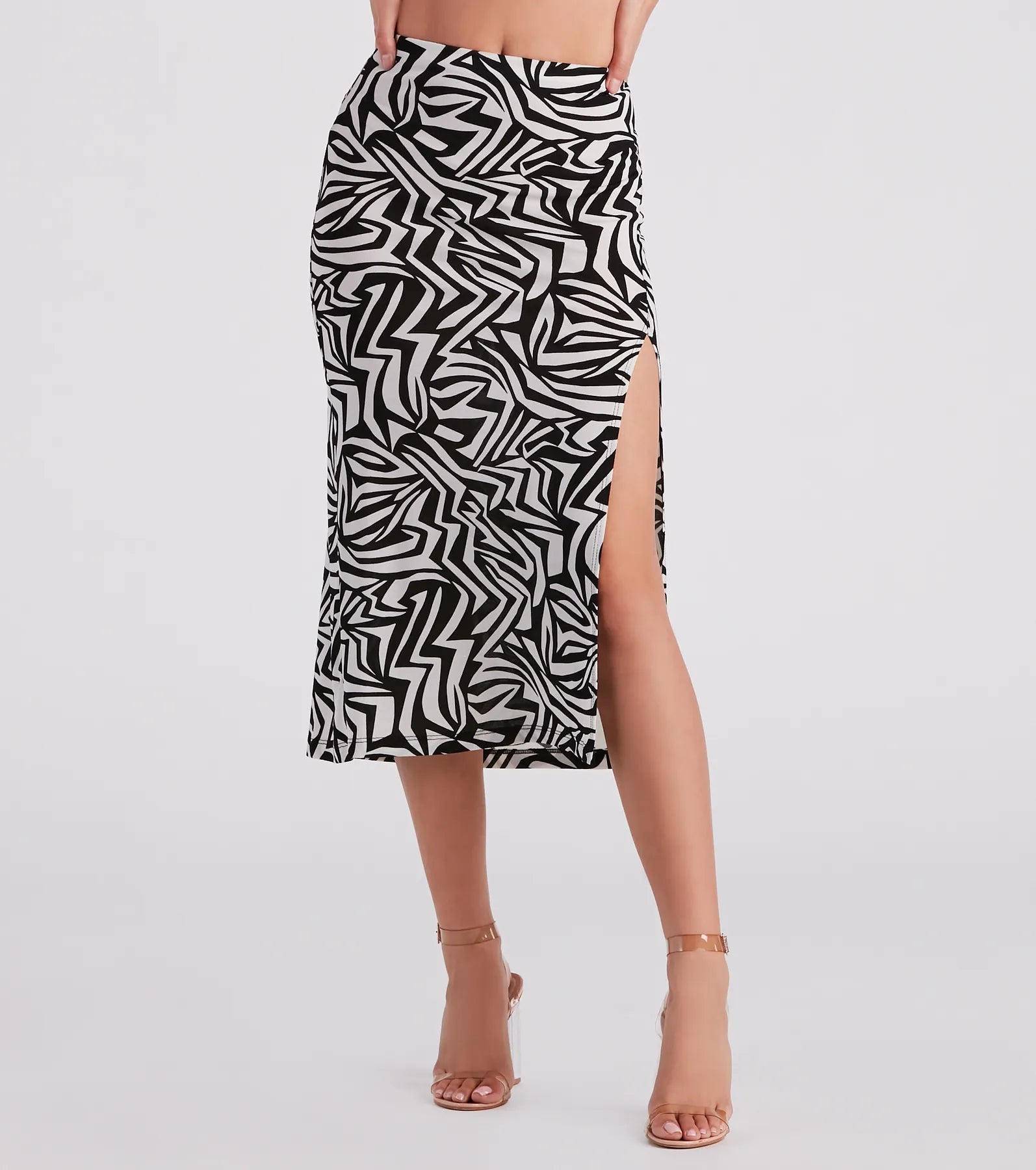 Blowout Sale Artsy Mind Crepe Abstract Midi Skirt