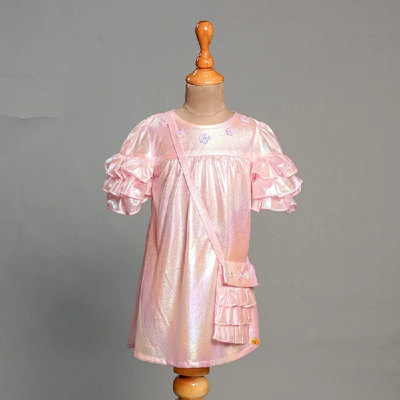 Daily Deals Pink Ruffled Sleeves Girls Midi