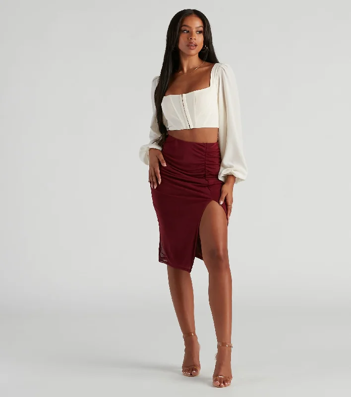 Today Only Fab Ruched Mesh Midi Skirt