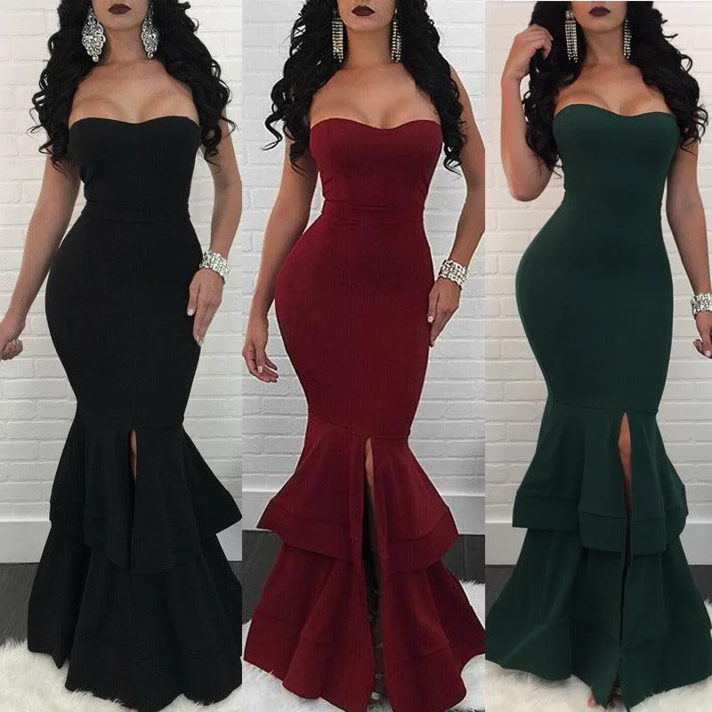 Can't Miss STRAPLESS RUFFLED EVENING GOWN