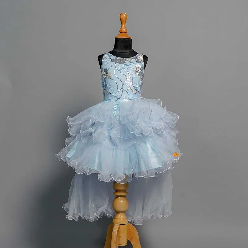 Last Chance Sky Blue & Pink High Low Girls Frock