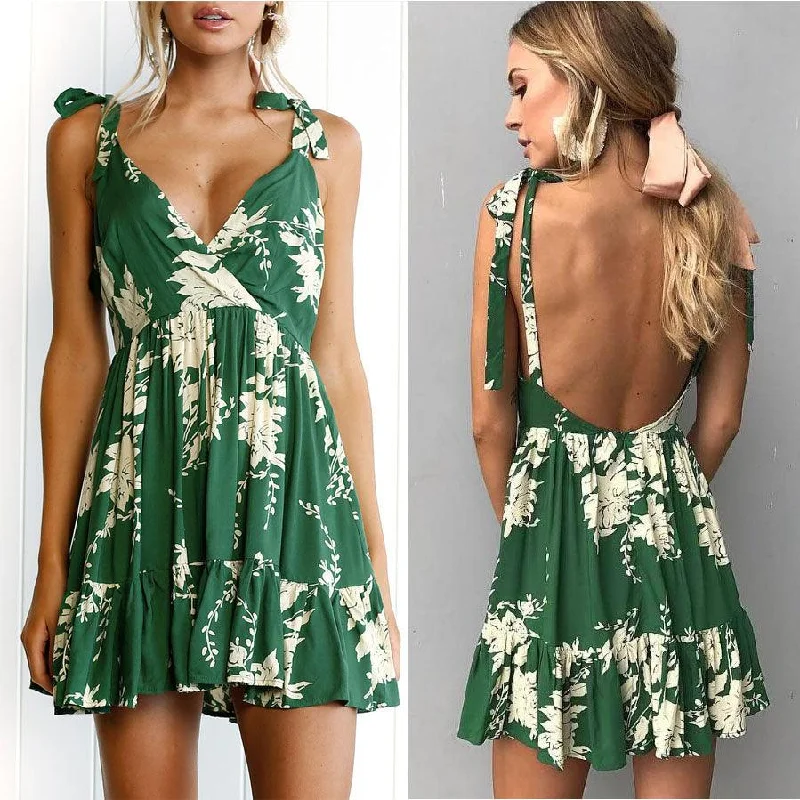 TIME-Limited Offer GREEN DELIGHT RUFFLED MINI SUNDRESS