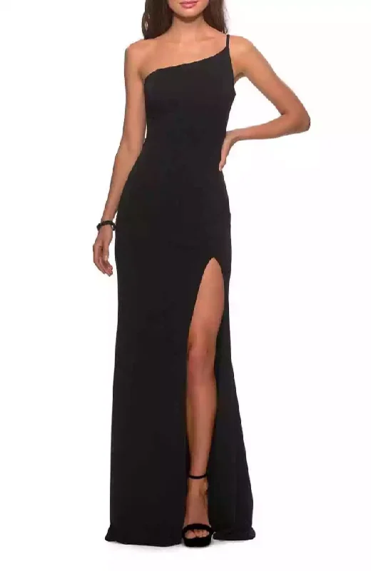 New Arrival 6 - la femme black one shoulder jersey gown